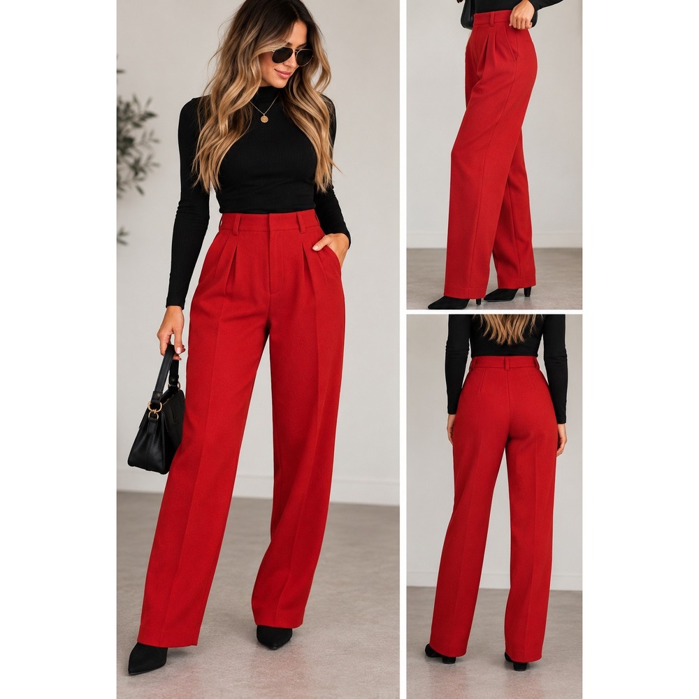Vintage Ellen Tracy Linda Allard Red Wool High Waist Pleated Trousers Sz 2
